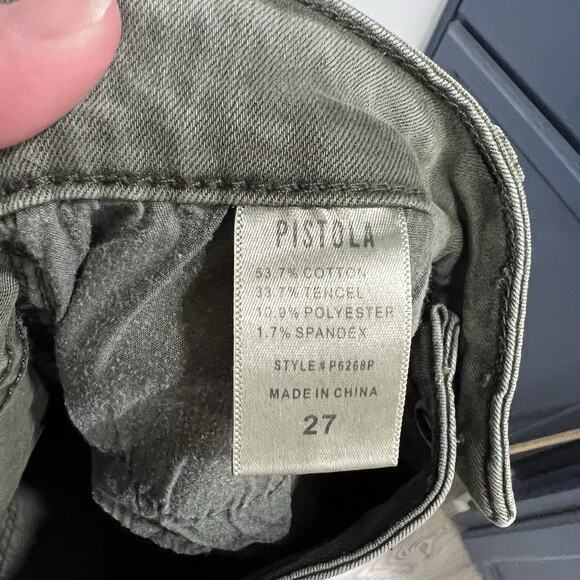 Pistola‎ Anthropologie Moto Skinny Olive Green Denim Pants Ribbed Knee Size 27 - Picture 8 of 12